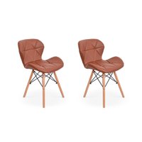 Kit 02 Cadeiras Charles Eames Eiffel Slim Wood Estofada - Marrom