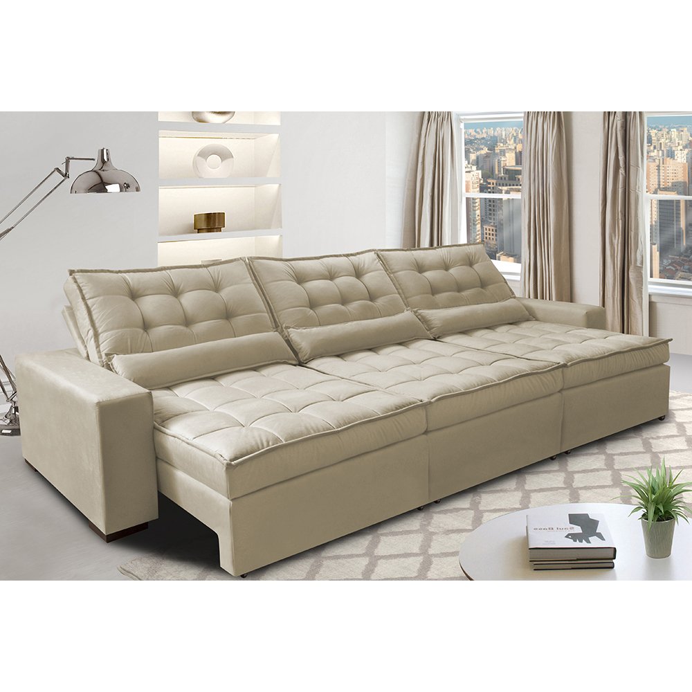 Sofá Retrátil e Reclinável 3,52m com Molas Ensacadas Cama Inbox Gold