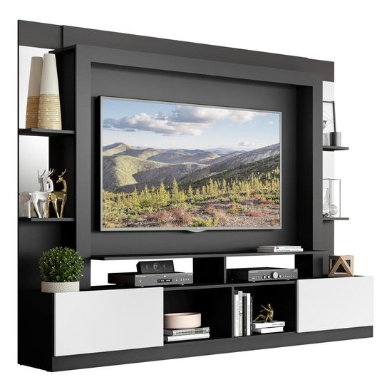 Rack c/ Painel TV 65" Prateleiras c/ Espelho Oslo Multimóveis