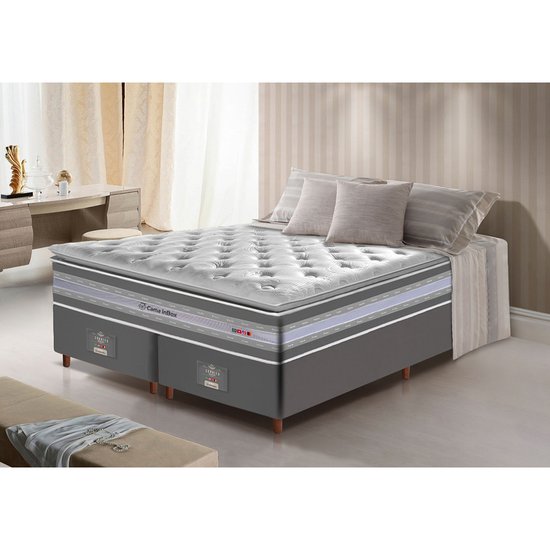 Conjunto Cama Box King de Molas Ensacadas D33 com Pillow TOP Cama inBox Select 193x203x71 Café