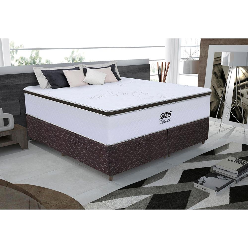 Conjunto Cama Box King Gazin De Molas Ensacadas Tower X X Branco