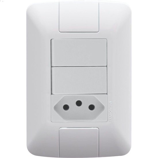 Conjunto 4x2 com 2 Interruptores Paralelos 6 A 250 V e 1 Tomada 2P+T 10 A 250 V Tramontina Aria Branco Tramontina