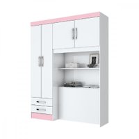 Guarda Roupa Henn 4 Portas 2 Gavetas Ponte Branco e Rosa