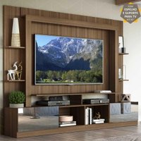 Rack c/ Painel e Suporte TV 65" Portas c/ Espelho Oslo Multimóveis Madeirado