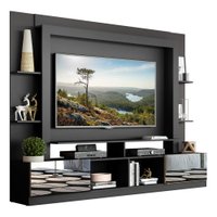 Rack c/ Painel e Suporte TV 65" Portas c/ Espelho Oslo Multimóveis Preto/Madeirado