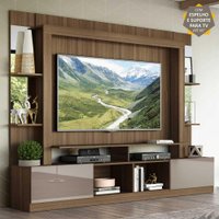 Rack c/ Painel e Suporte TV 65" Prateleiras c/ Espelho Oslo Multimóveis Madeirado/Lacca Fumê