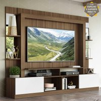 Rack c/ Painel e Suporte TV 65" Prateleiras c/ Espelho Oslo Multimóveis Madeirado/Branco