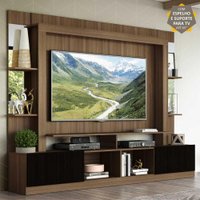 Rack c/ Painel e Suporte TV 65" Prateleiras c/ Espelho Oslo Multimóveis Madeirado/Preto