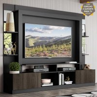Rack c/ Painel e Suporte TV 65" Prateleiras c/ Espelho Oslo Multimóveis Preto/Tenerife