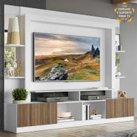Rack c/ Painel e Suporte TV 65 Prateleiras c/ Espelho Oslo Multimóveis Branco/Madeirado