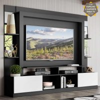 Rack c/ Painel e Suporte TV 65" Prateleiras c/ Espelho Oslo Multimóveis Preto/Branco