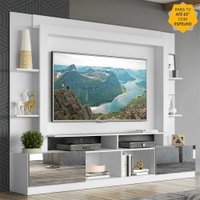 Rack c/ Painel TV 65" Portas c/ Espelho Oslo Multimóveis Branco/Lacca Fumê