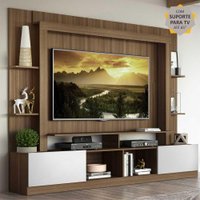 Rack Estante c/ Painel e Suporte TV 65" e 2 portas Oslo Multimóveis Madeirado/Branco