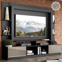 Rack Estante c/ Painel e Suporte TV 65" e 2 portas Oslo Multimóveis Preto/Lacca Fumê