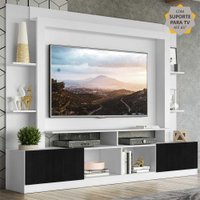 Rack Estante c/ Painel e Suporte TV 65" e 2 portas Oslo Multimóveis Branco/Preto