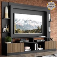 Rack Estante c/ Painel e Suporte TV 65" e 2 portas Oslo Multimóveis Preto/Madeirado