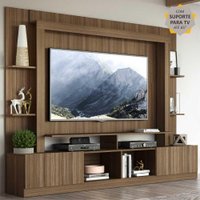 Rack Estante c/ Painel e Suporte TV 65" e 2 portas Oslo Multimóveis Madeirado