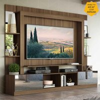 Rack Estante c/ Painel TV 65" e Espelho Oslo Multimóveis Madeirado/Lacca Fumê
