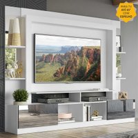 Rack Estante c/ Painel TV 65" e Espelho Oslo Multimóveis Branco/Preto