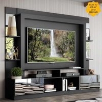 Rack Estante c/ Painel TV 65" e Espelho Oslo Multimóveis Preto/Branco