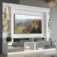 Rack Estante c/ Suporte TV 65" e Espelho Oslo Multimóveis Branco/Lacca Fumê