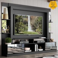 Rack Estante c/ Painel TV 65" e Espelho Oslo Multimóveis Preto