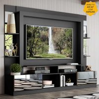 Rack Estante c/ Painel TV 65" e Espelho Oslo Multimóveis Preto/Madeirado