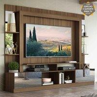 Rack Estante c/ Suporte TV 65" e Espelho Oslo Multimóveis Madeirado/Lacca Fumê
