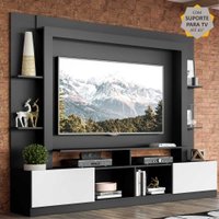 Rack Estante c/ Painel e Suporte TV 65" e 2 portas Oslo Multimóveis Preto/Branco