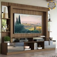 Rack Estante c/ Suporte TV 65" e Espelho Oslo Multimóveis Madeirado/Preto