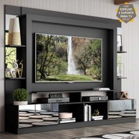 Rack Estante c/ Suporte TV 65" e Espelho Oslo Multimóveis Preto/Lacca Fumê