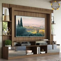 Rack Estante c/ Suporte TV 65" e Espelho Oslo Multimóveis Madeirado/Branco