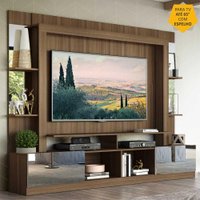 Rack Estante c/ Painel TV 65" e Espelho Oslo Multimóveis Madeirado/Branco