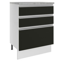Balcão Armário de Cozinha 60 cm 3 Gavetas Branco/Preto Glamy Madesa