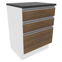 Balcão Armário de Cozinha 100% MDF 60 cm 3 Gavetas Branco/Rustic Acordes Madesa