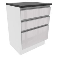 Balcão Armário de Cozinha 100% MDF 60 cm 3 Gavetas Frentes Branco Brilho Acordes Madesa