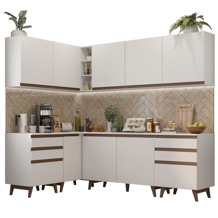 Cozinha Completa de Canto Madesa Reims 382002 com Armário e Balcão - Branco