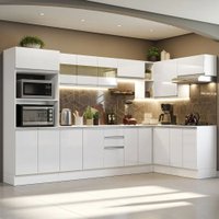 Cozinha Completa 100% MDF Madesa Smart Modulada de Canto - Frentes Branco Brilho