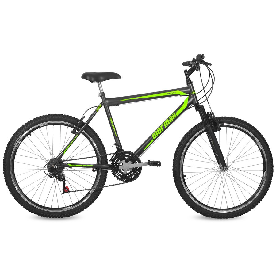 Bicicleta Aro 26 MTB 21V Freio VBrake Suspensão Jaws Mormaii Grafite e Verde Colombo Bicicleta Aro 26 MTB 21V Freio VBrake Suspensão Jaws Mormaii Grafite e Verde Colombo