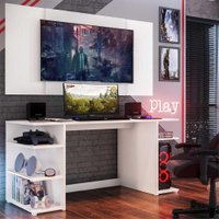 Mesa Gamer Escrivaninha com Painel TV 65" Guilda Multimóveis Branca