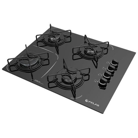 Cooktop 4 bocas Atlas Agile Up Glass Preto com Acendimento Superautomático - Bivolt