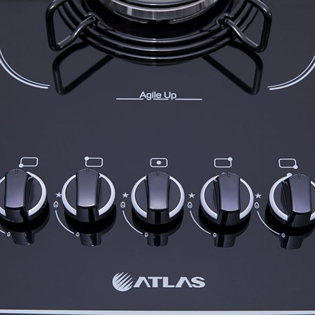 Cooktop 5 bocas Atlas Agile Up Glass Preto com Acendimento Superautomático - Bivolt