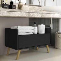 Gabinete Armário Banheiro 60 cm c/ Pés Retrô Multimóveis Preto/Natural