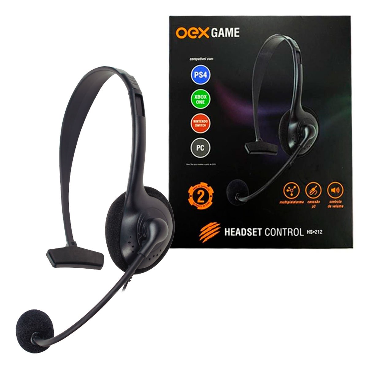 Headset Gamer OEX Control HS212, P3 (3.5mm), Multiplataforma PS5, PS4