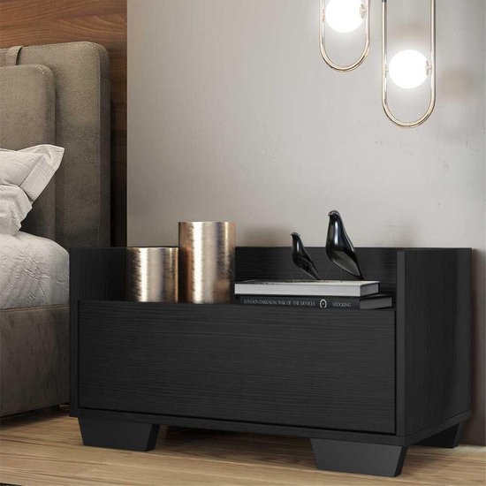 Mesa de Cabeceira 60 cm c/ Pés Quadrados Multimóveis Preta