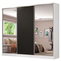 Guarda Roupa Casal 100% MDF Madesa Royale 3 Portas de Correr com Espelhos - Branco/Preto