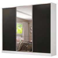 Guarda Roupa Casal 100% MDF Madesa Royale 3 Portas de Correr com Espelho - Branco/Preto