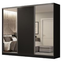 Guarda Roupa Casal 100% MDF Madesa Royale 3 Portas de Correr com Espelhos - Preto