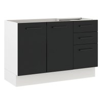 Balcão de Pia Cozinha 2 Portas e 3 Gavetas Branco/Preto Agata Madesa