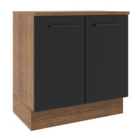 Balcão Armário de Cozinha 80 cm 2 Portas Rustic/Preto Agata Madesa